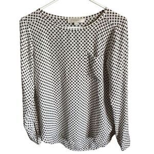 Loft long tab sleeve floral blue ivory blouse top tunic size XS